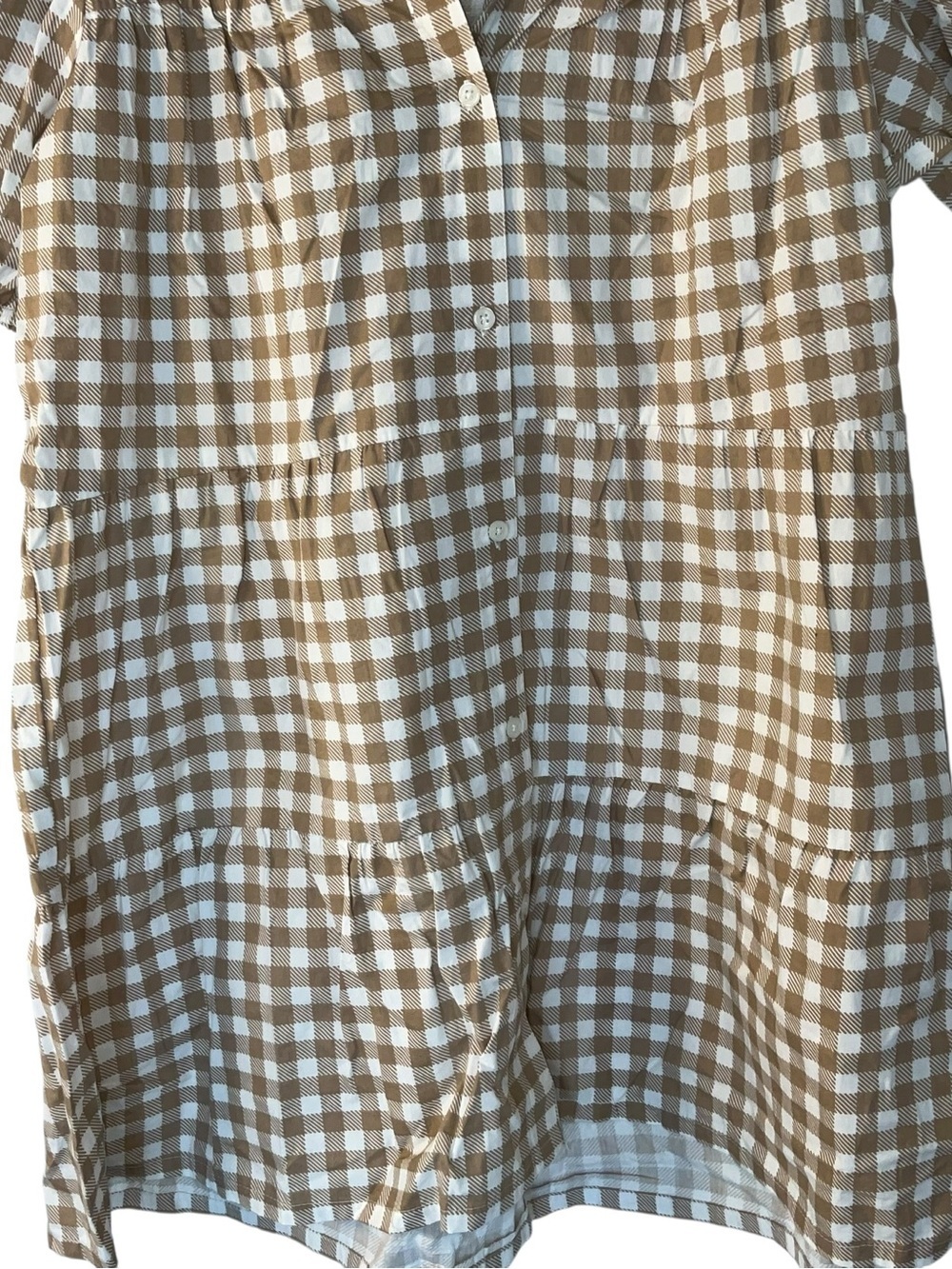 Derek Heart Tan and White Gingham Button-Up Shirt - Picture 2 of 5